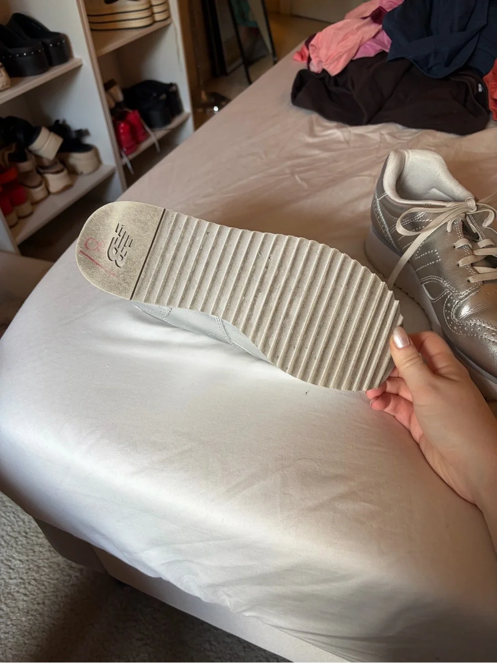 New Balance Silver Metallic Platform Sneakers